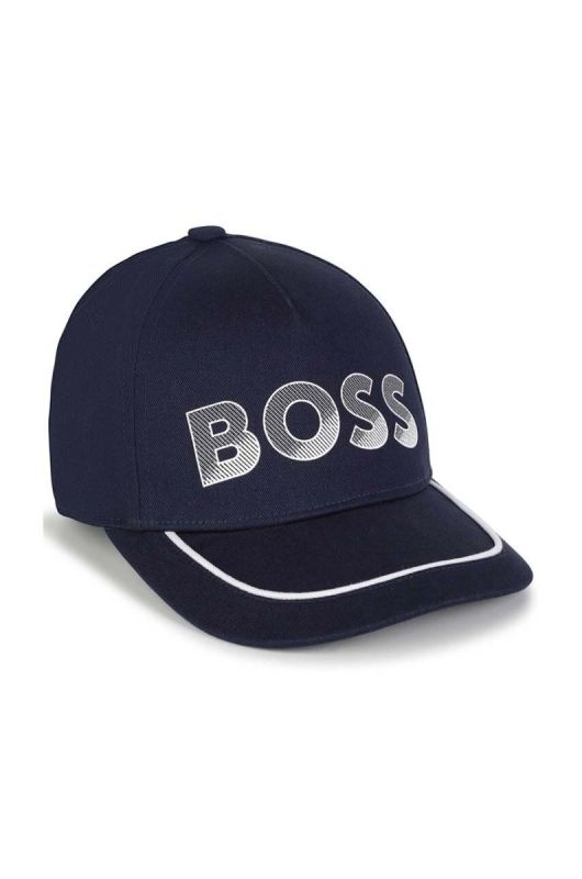 Дитяча бавовняна шапка BOSS колір синій з аплікацією фото 2