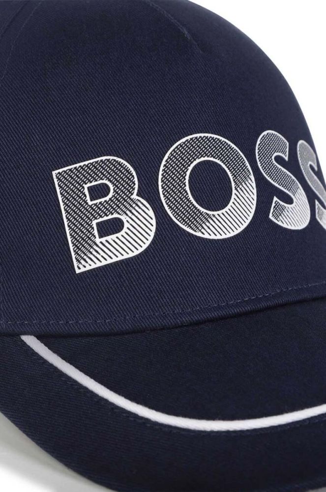 Дитяча бавовняна шапка BOSS колір синій з аплікацією фото 4