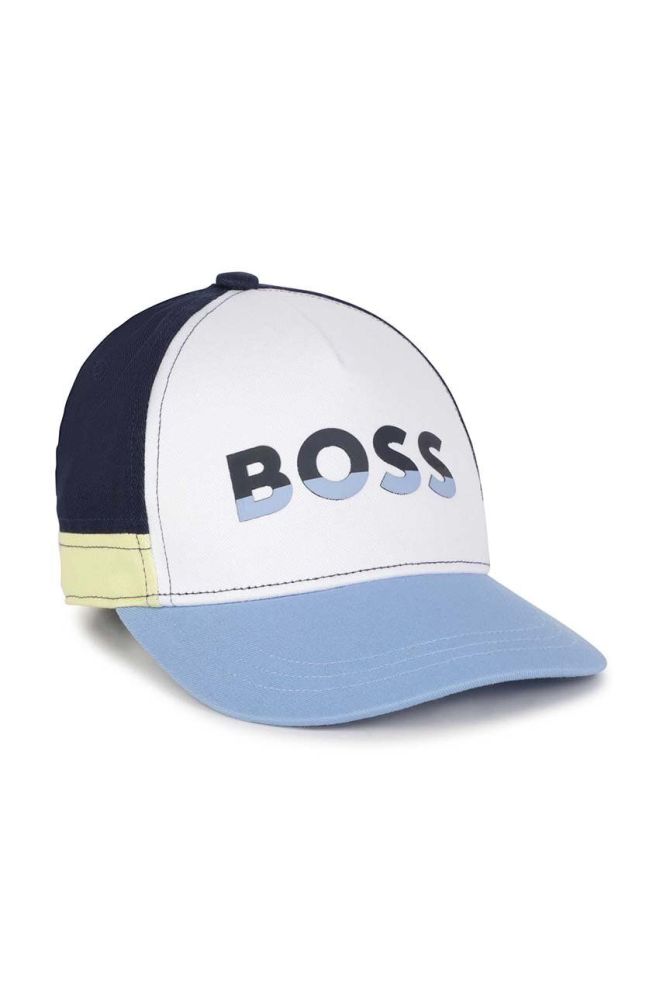 Дитяча бавовняна шапка BOSS колір синій з принтом (3197069)