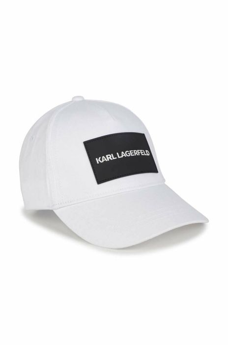 Дитяча бавовняна шапка Karl Lagerfeld колір білий з аплікацією