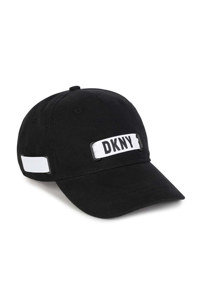 Дитяча бавовняна шапка Dkny колір чорний з аплікацією