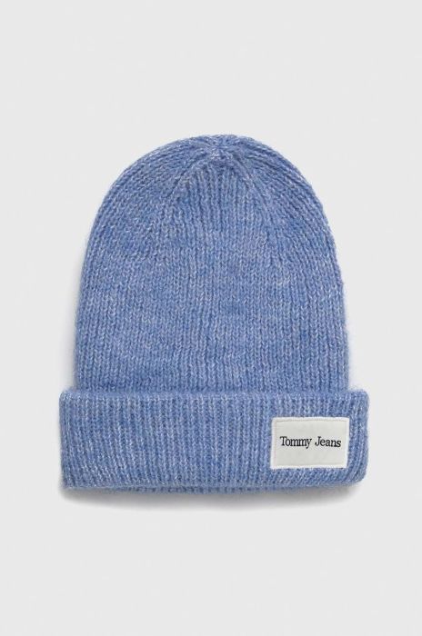 Шапка з домішкою вовни Tommy Jeans з товстого трикотажу колір блакитний (2919589)