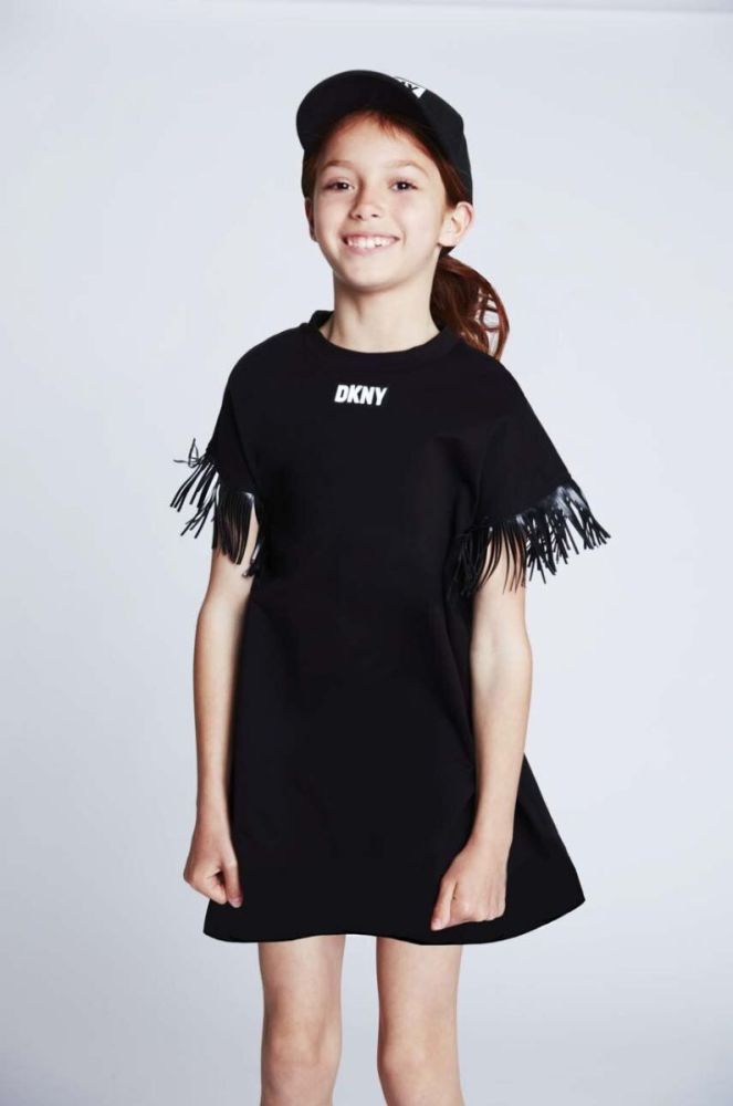 Дитяча бавовняна кепка Dkny колір чорний з принтом фото 3