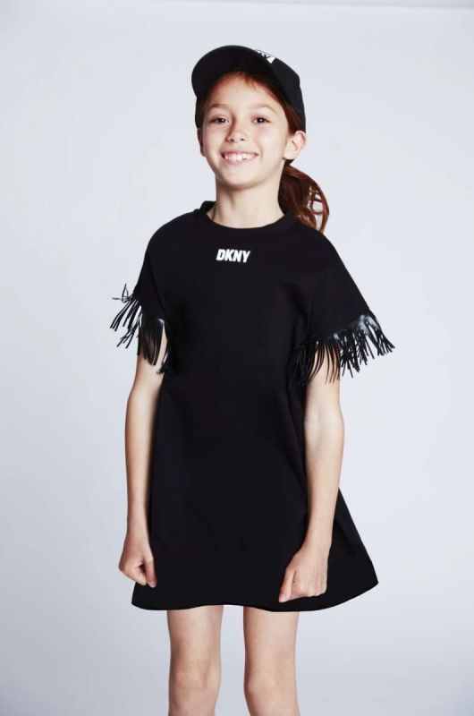 Дитяча бавовняна кепка Dkny колір чорний з принтом