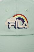 Дитяча бавовняна кепка Fila колір зелений з аплікацією