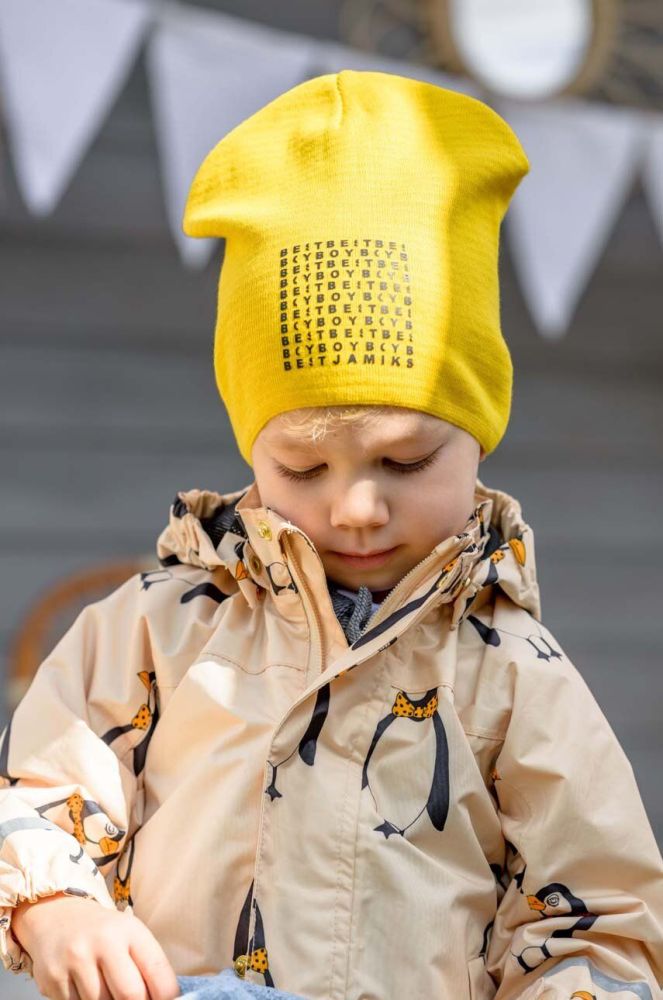 Дитяча бавовняна шапка Jamiks ARAGORN колір жовтий з тонкого трикотажу з бавовни