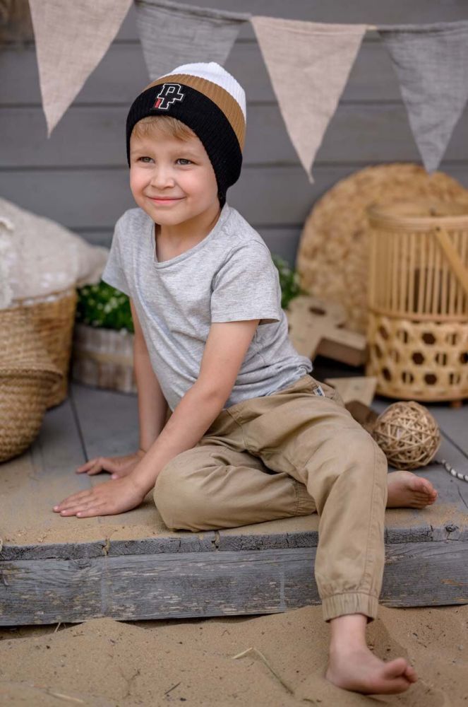 Дитяча бавовняна шапка Jamiks LEIF колір чорний з тонкого трикотажу з бавовни