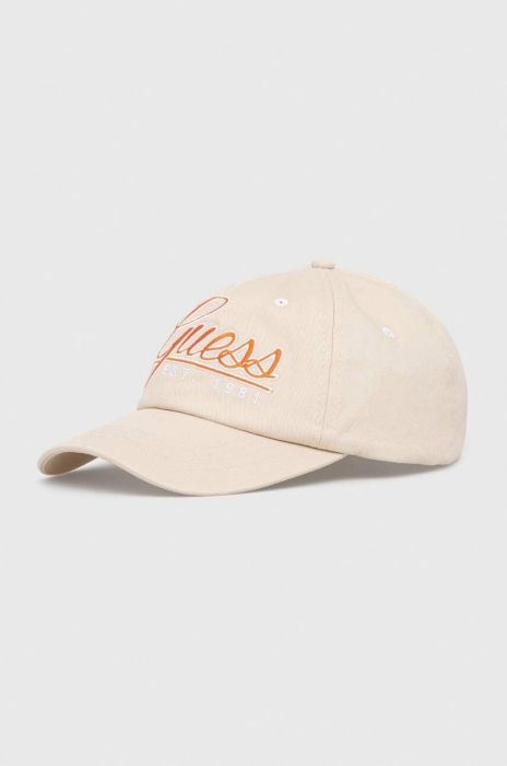 Бавовняна бейсболка Guess колір бежевий візерунок