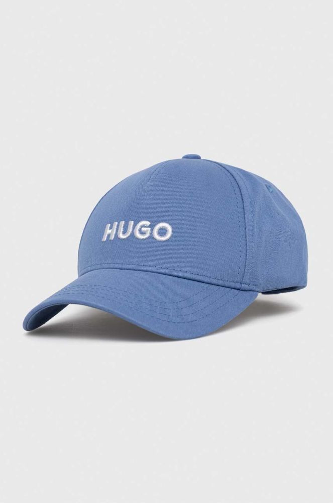 Бавовняна бейсболка HUGO з аплікацією колір блакитний (3077459)