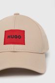 Бавовняна бейсболка HUGO колір бежевий з аплікацією (3077468)