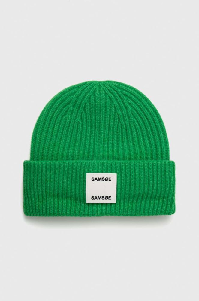 Вовняна шапка Samsoe Samsoe колір зелений з товстого трикотажу вовна (2845626)