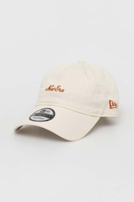 Бавовняна бейсболка New Era колір бежевий з аплікацією