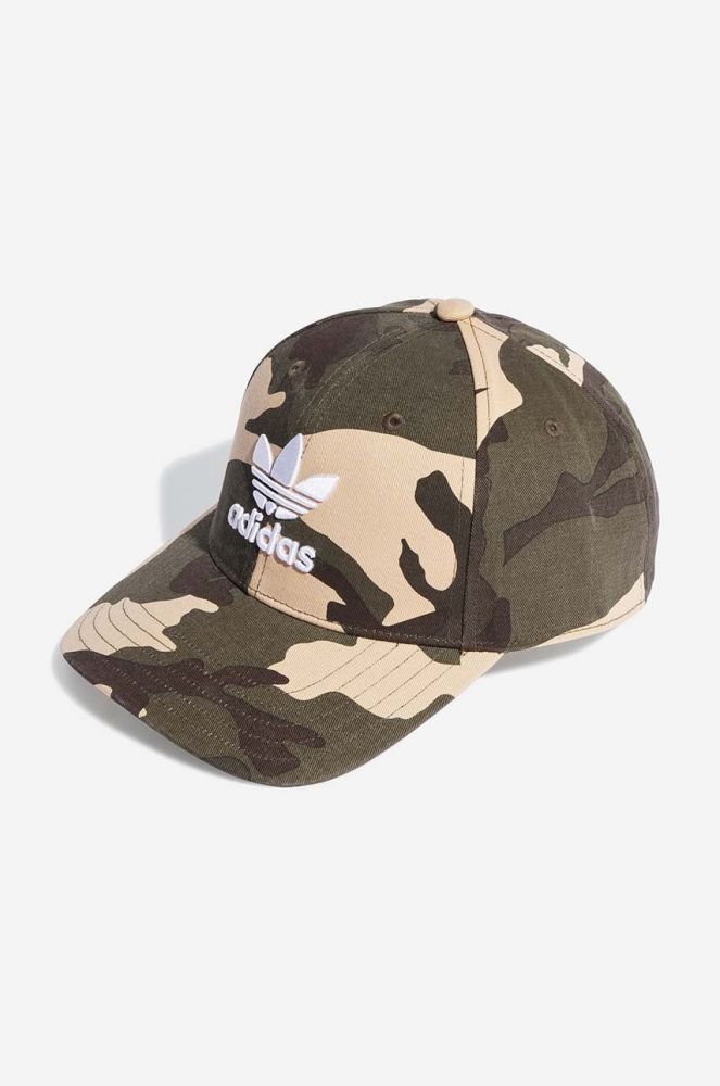 Бавовняна бейсболка adidas Originals Camo Baseball Cap колір зелений візерунок H46980-green