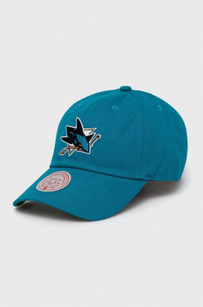 Бавовняна бейсболка Mitchell&Ness San Jose Sharks колір бірюзовий з аплікацією