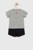 Дитячий бавовняний комплект adidas I LIN CO T колір сірий