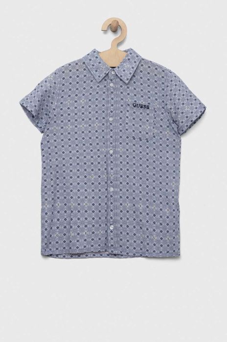 Дитяча сорочка з домішкою льну Guess колір блакитний