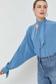 Шовкова сорочка BOSS жіноча relaxed колір блакитний