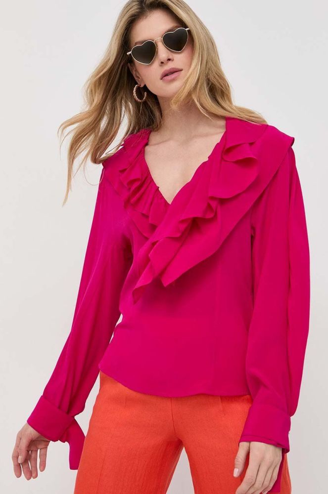 Шовкова блузка Victoria Beckham колір рожевий однотонна