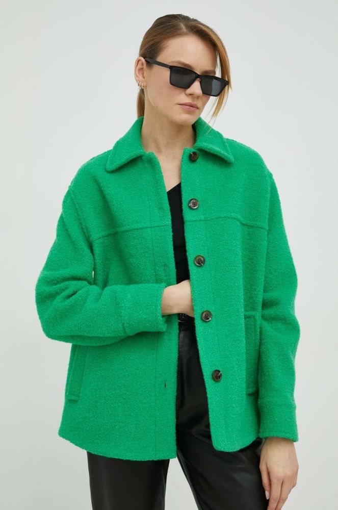 Вовняна куртка Samsoe Samsoe колір зелений перехідна