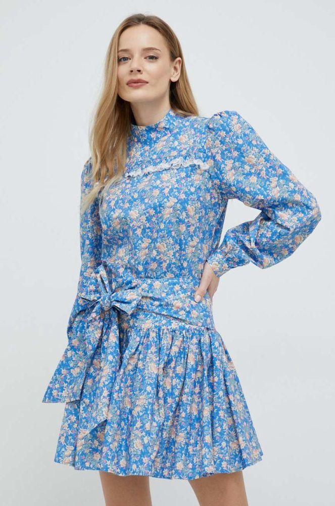 Бавовняна блузка Custommade Diem жіноча візерунок колір блакитний