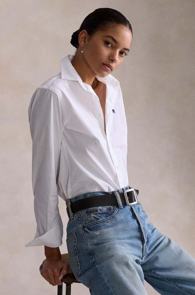 Бавовняна сорочка Polo Ralph Lauren жіноча колір білий regular класичний комір (2951061) фото 4