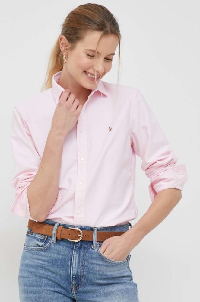 Бавовняна сорочка Polo Ralph Lauren жіноча колір рожевий regular класичний комір фото 4