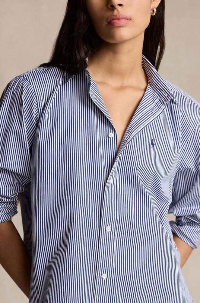 Бавовняна сорочка Polo Ralph Lauren жіноча relaxed класичний комір колір блакитний (2951065) фото 3