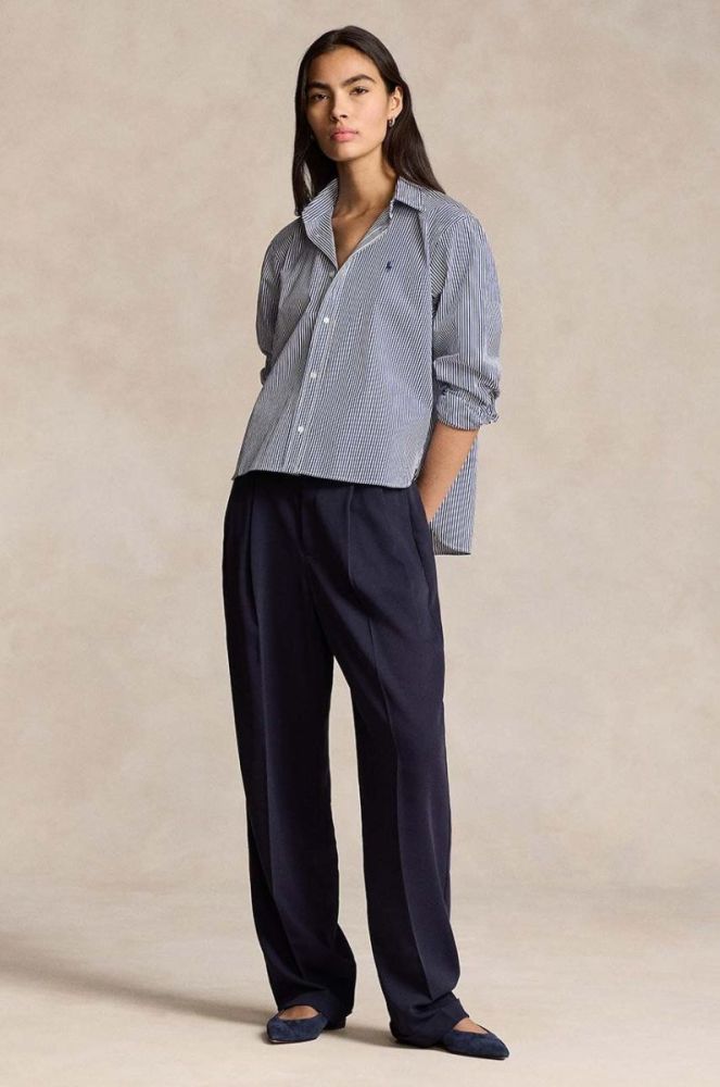 Бавовняна сорочка Polo Ralph Lauren жіноча relaxed класичний комір колір блакитний (2951065) фото 4