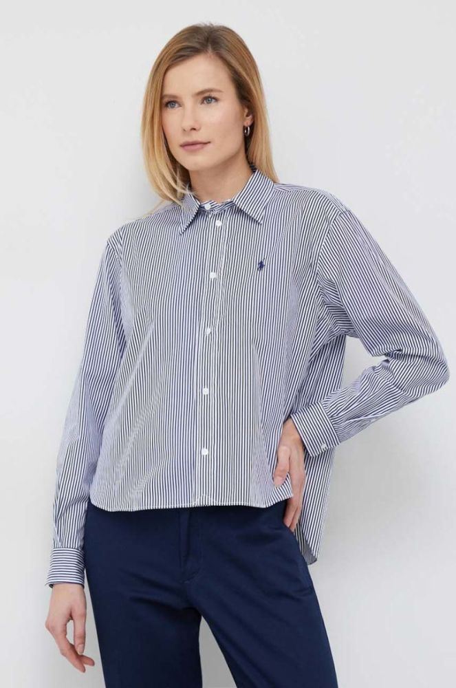 Бавовняна сорочка Polo Ralph Lauren жіноча relaxed класичний комір колір блакитний (2951065) фото 5