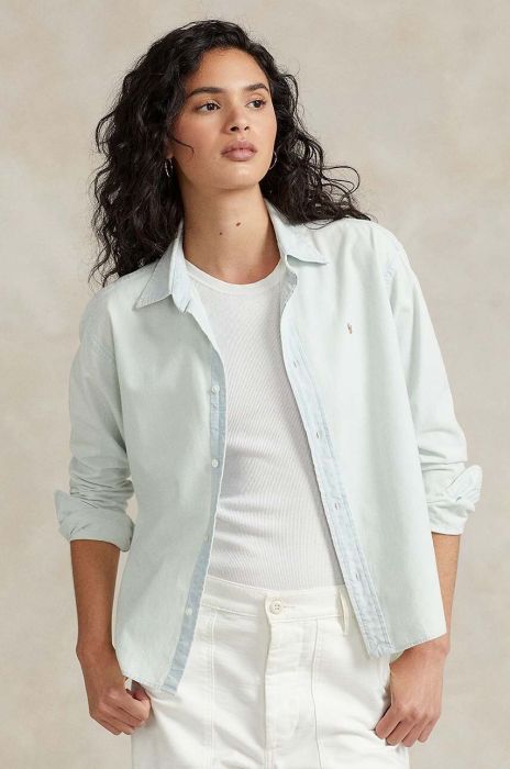 Бавовняна сорочка Polo Ralph Lauren жіноча relaxed класичний комір колір блакитний (3153122)