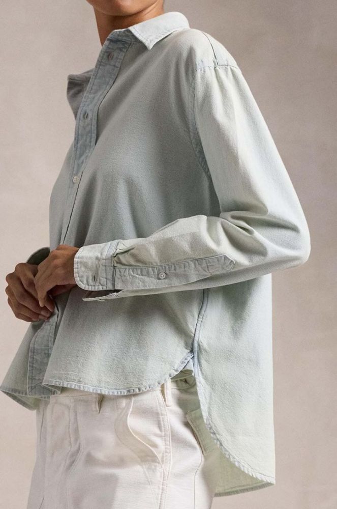 Бавовняна сорочка Polo Ralph Lauren жіноча relaxed класичний комір колір блакитний (3153122) фото 3