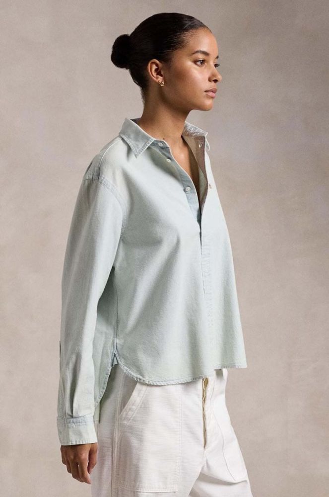 Бавовняна сорочка Polo Ralph Lauren жіноча relaxed класичний комір колір блакитний (3153122) фото 5