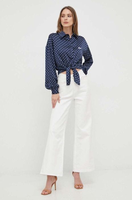 Сорочка Guess жіноча колір синій relaxed класичний комір