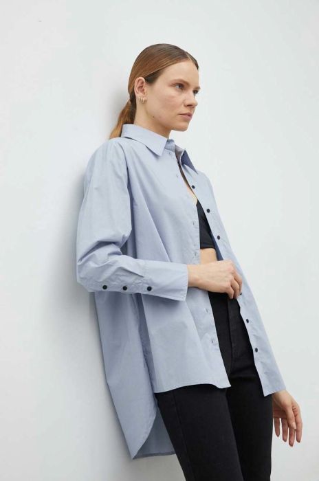 Бавовняна сорочка Herskind жіноча regular класичний комір колір блакитний