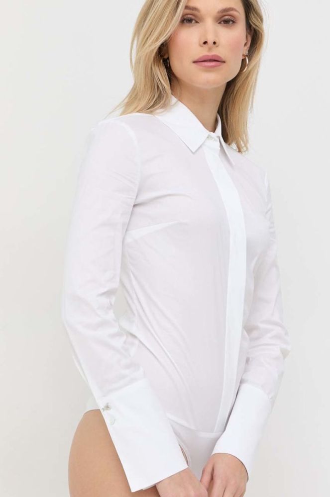 Боді Patrizia Pepe жіноча колір білий slim класичний комір фото 3