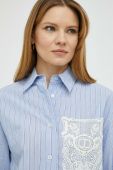 Бавовняна сорочка Twinset жіноча regular класичний комір колір блакитний