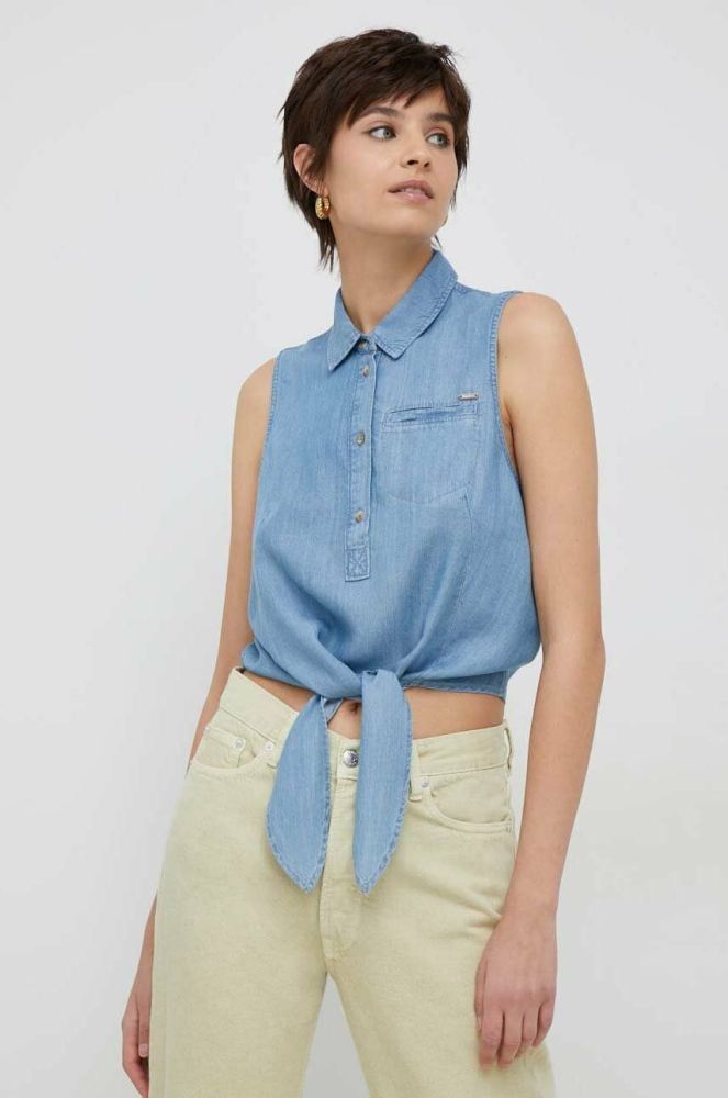 Блузка Pepe Jeans жіноча однотонна колір блакитний (3064618)
