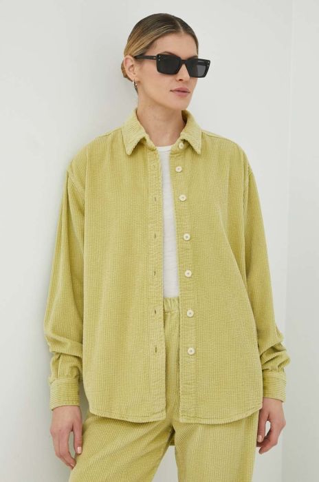 Вельветова сорочка American Vintage жіноча колір зелений relaxed класичний комір