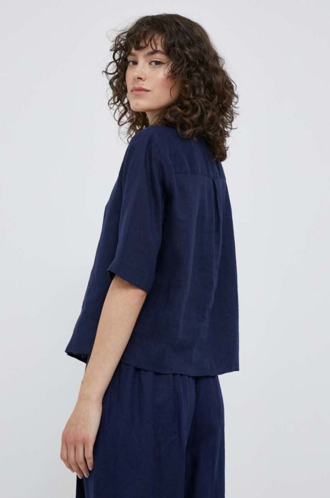 Сорочка з льону United Colors of Benetton колір синій relaxed класичний комір (3229911) фото 3