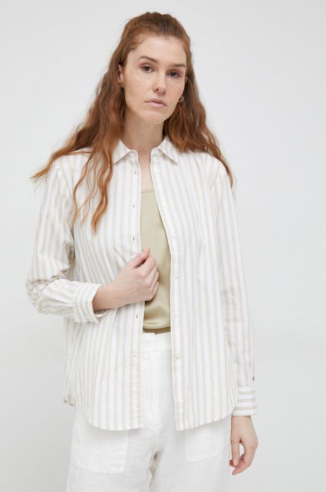 Бавовняна сорочка Tommy Hilfiger жіноча колір бежевий regular класичний комір (3013645)