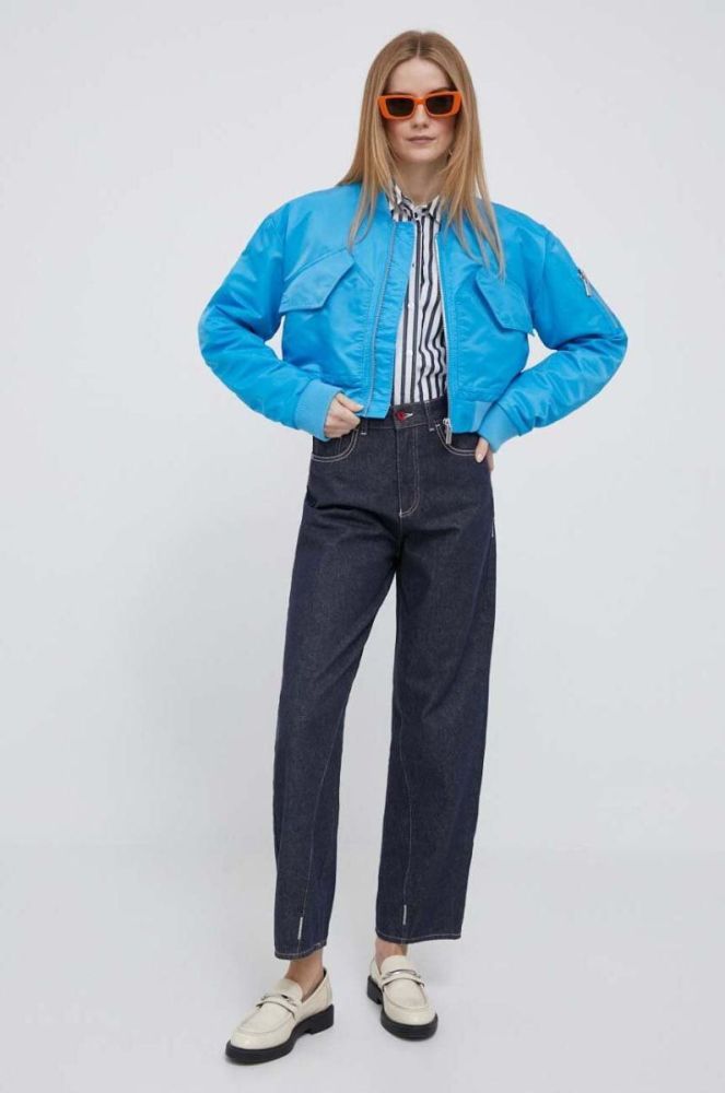 Бавовняна сорочка Tommy Hilfiger жіноча колір синій regular класичний комір (3013635) фото 2