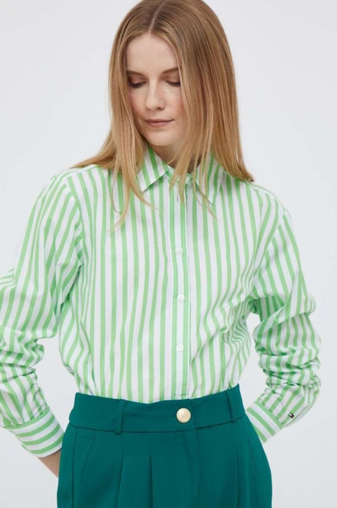 Бавовняна сорочка Tommy Hilfiger жіноча колір зелений regular класичний комір (3013640) фото 4