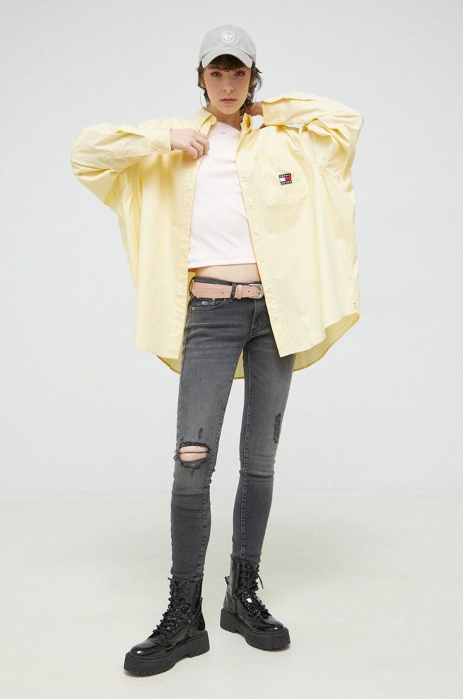 Бавовняна сорочка Tommy Jeans жіноча колір жовтий relaxed класичний комір (3000119)
