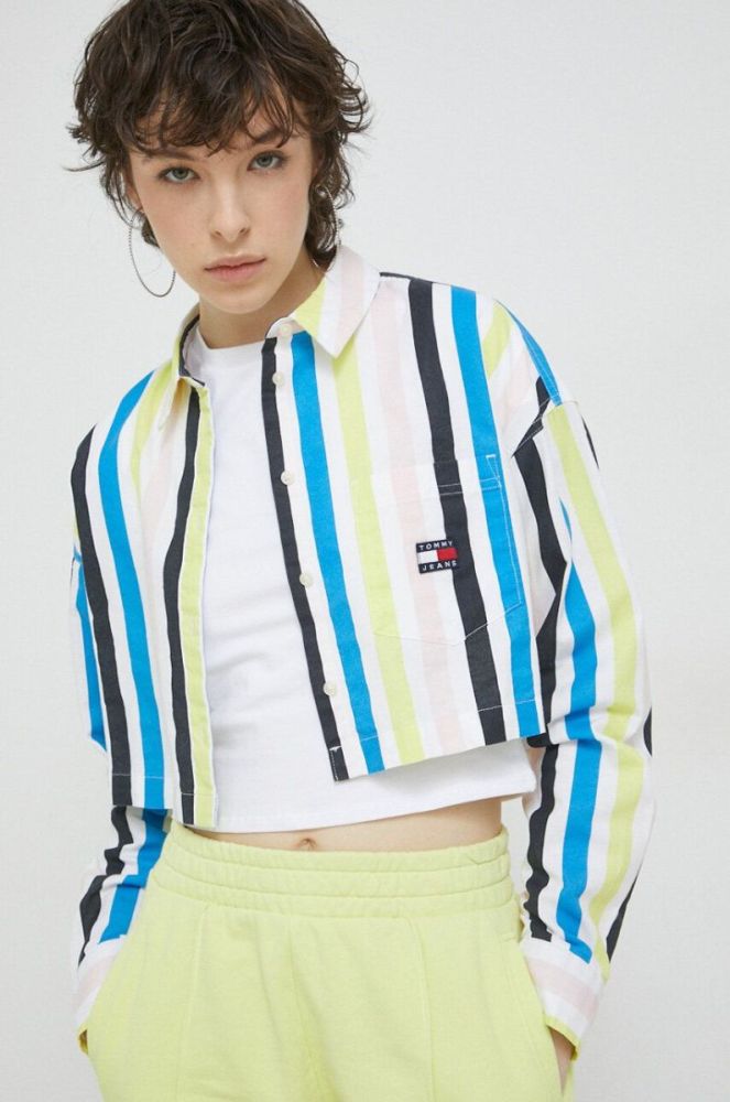 Бавовняна сорочка Tommy Jeans жіноча колір жовтий relaxed класичний комір (2990303) фото 4