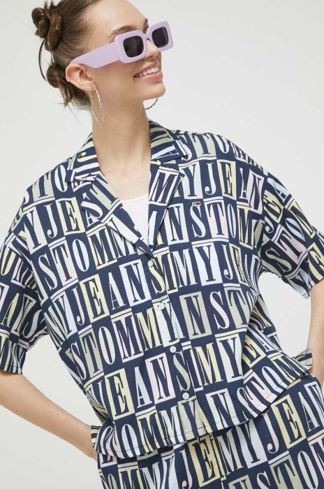 Сорочка Tommy Jeans жіноча колір синій relaxed класичний комір