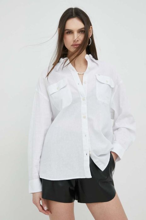 Сорочка з домішкою льону Lee колір білий relaxed класичний комір