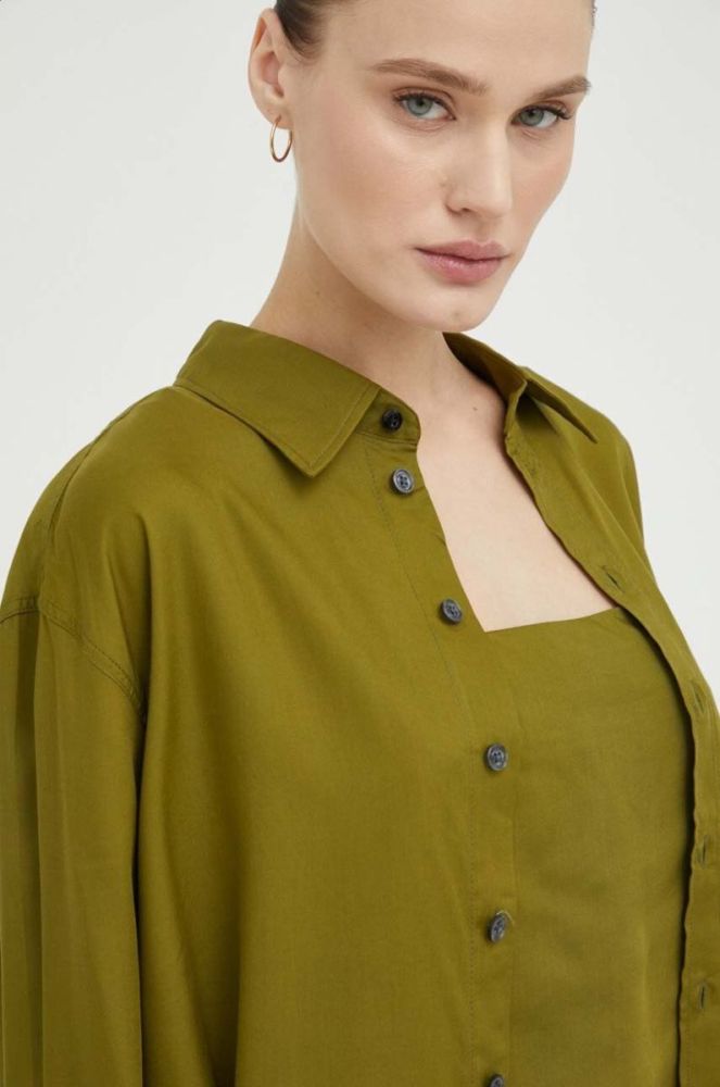 Сорочка G-Star Raw жіноча колір зелений relaxed класичний комір (3266916) фото 3