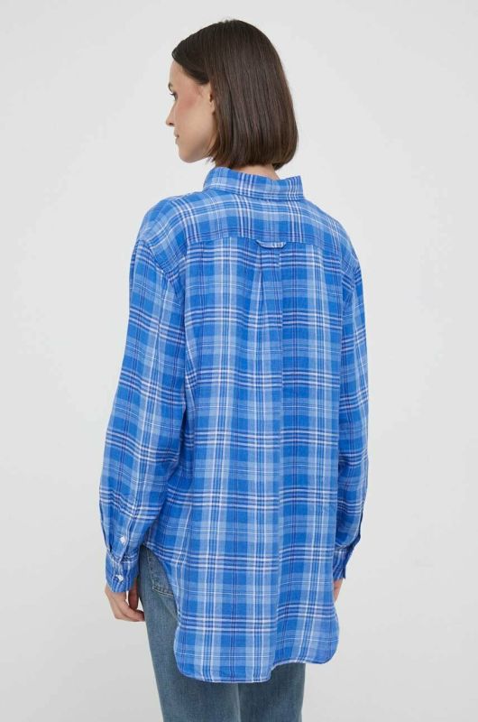 Сорочка з льону Polo Ralph Lauren relaxed класичний комір колір блакитний