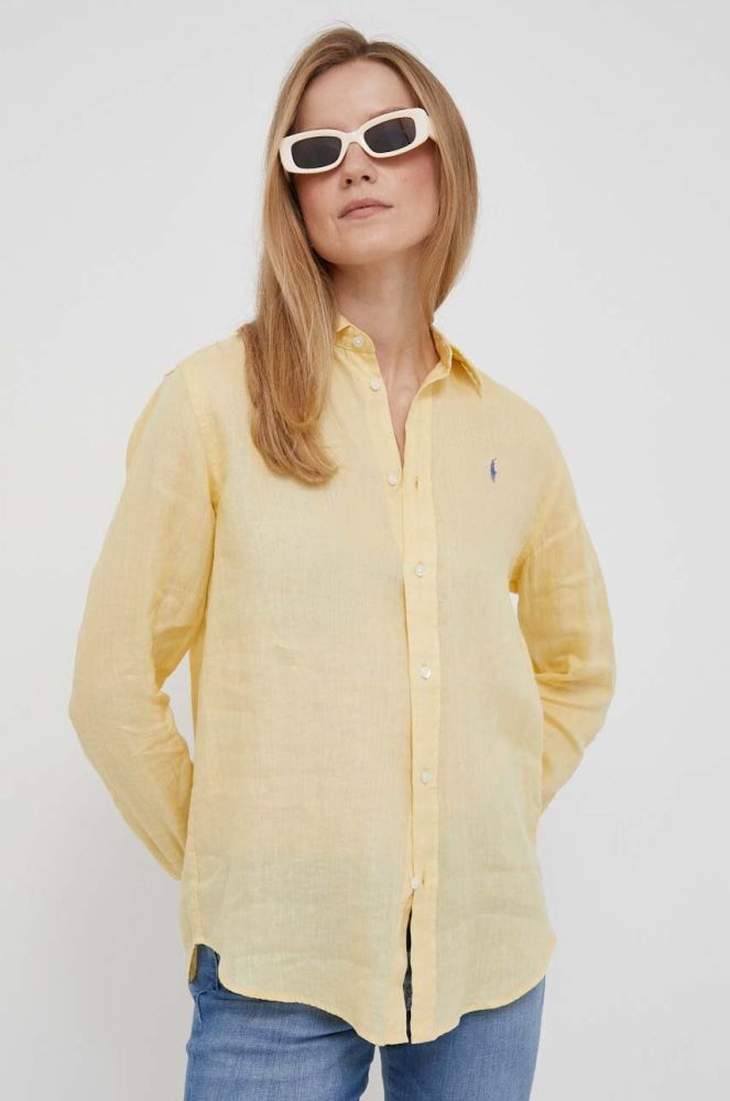 Сорочка з льону Polo Ralph Lauren колір жовтий regular класичний комір
