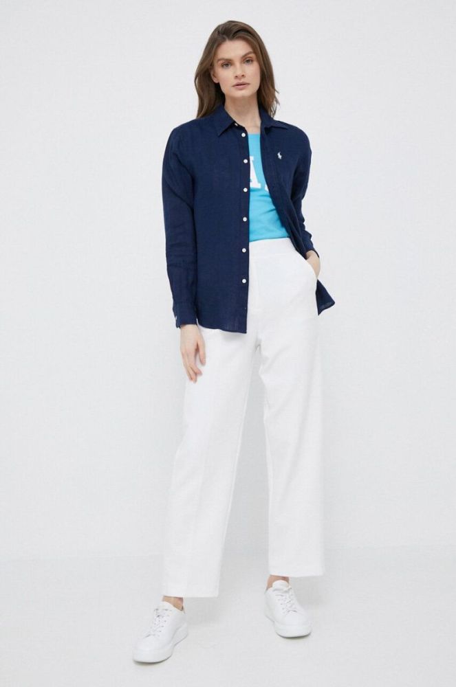 Сорочка з льону Polo Ralph Lauren колір синій regular класичний комір (3170161) фото 3